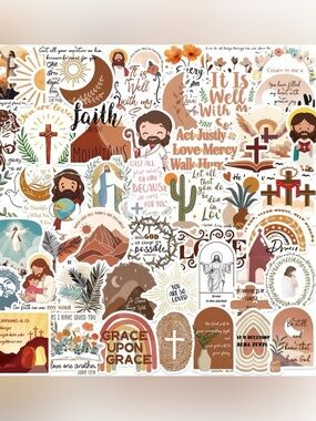 50 Bible Religion Faith Stickers Neutral Colors Inspirational Jesus God Cross
